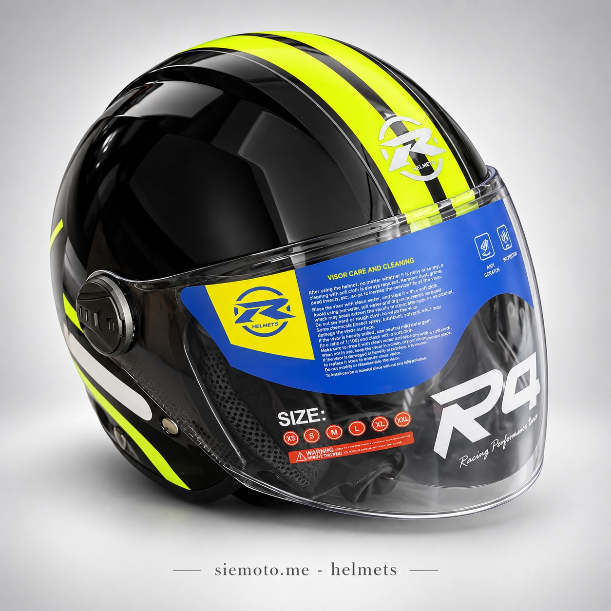 Jet / Open-Face helmet in Montenegro, front top view – RQV WT-506 Racing Fluorescent Yellow | SIEMOTO