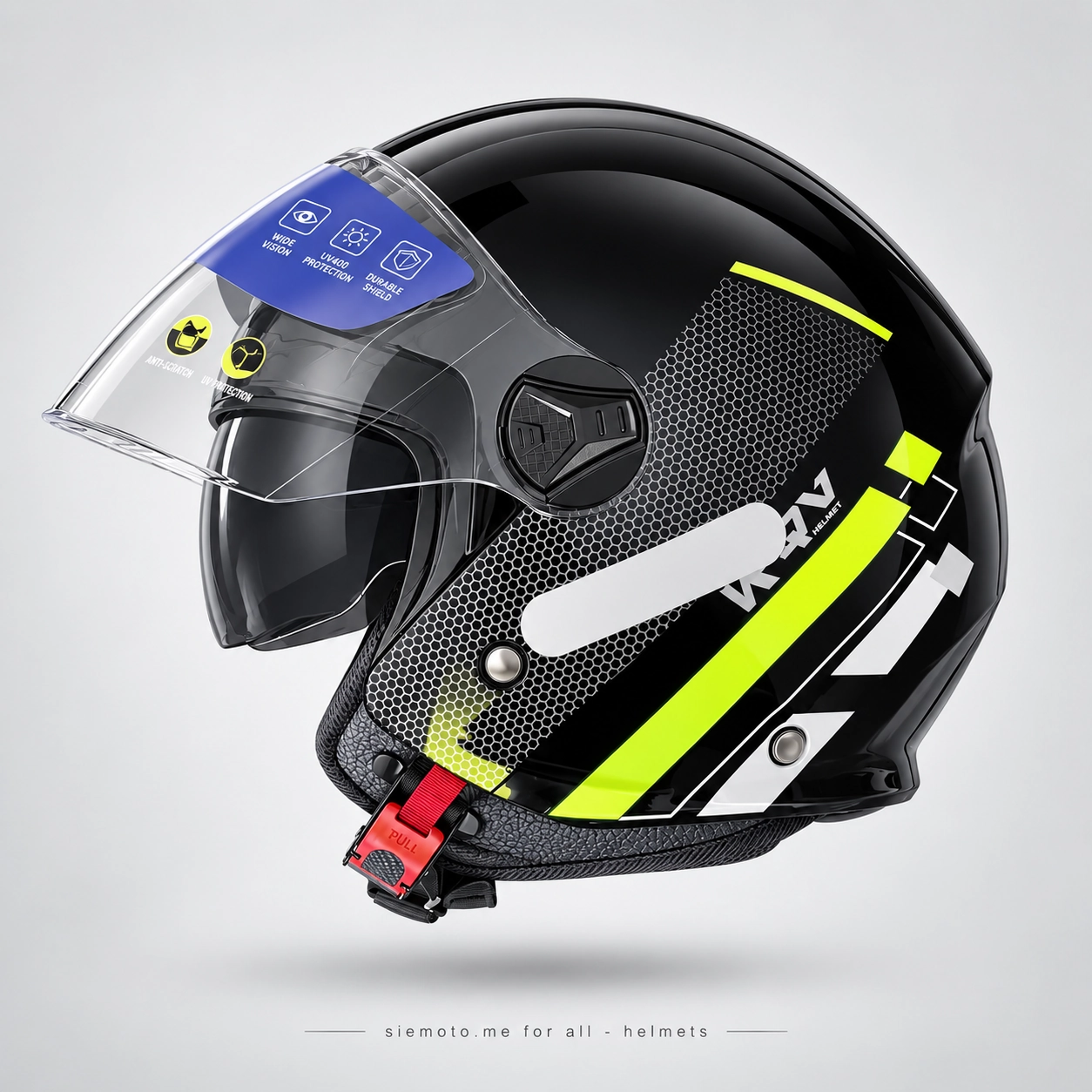 Jet / Open-Face kaciga Racing Fluorescent Yellow, bočni pogled, Crna Gora, RQV WT-506
