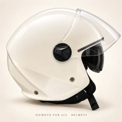 RQV WT-506 Pearl White jet / open-face helmet with clear visor and internal sun visor