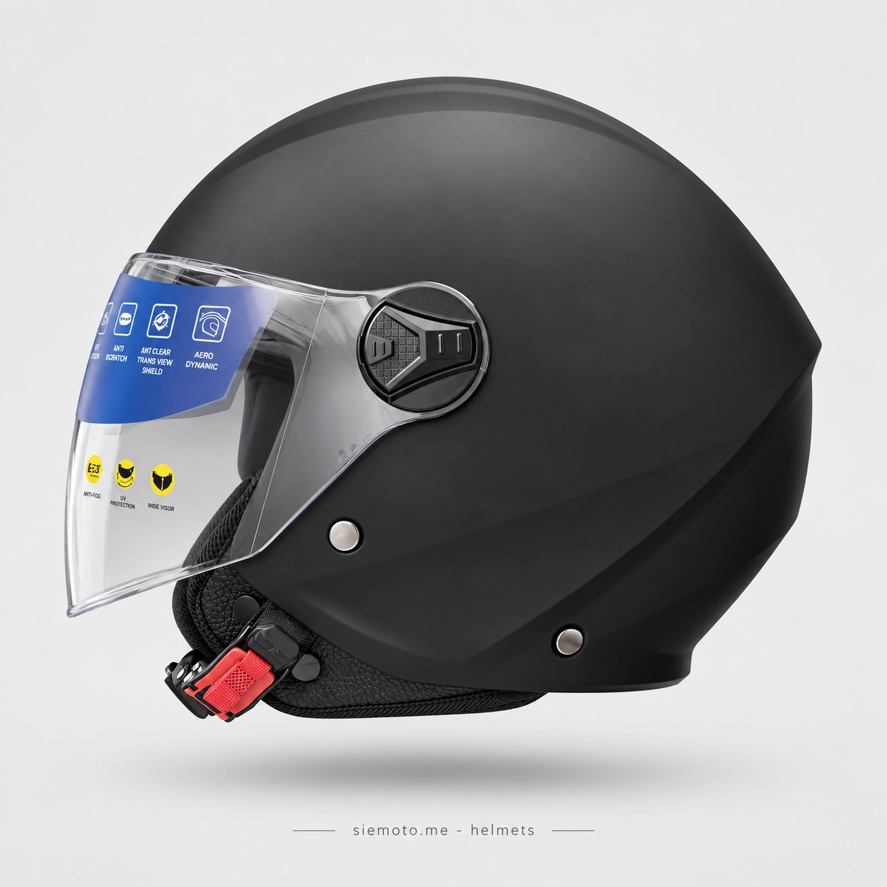 Open-Face moto kaciga Matte Black, bočni pogled, RQV WT-506, Crna Gora
