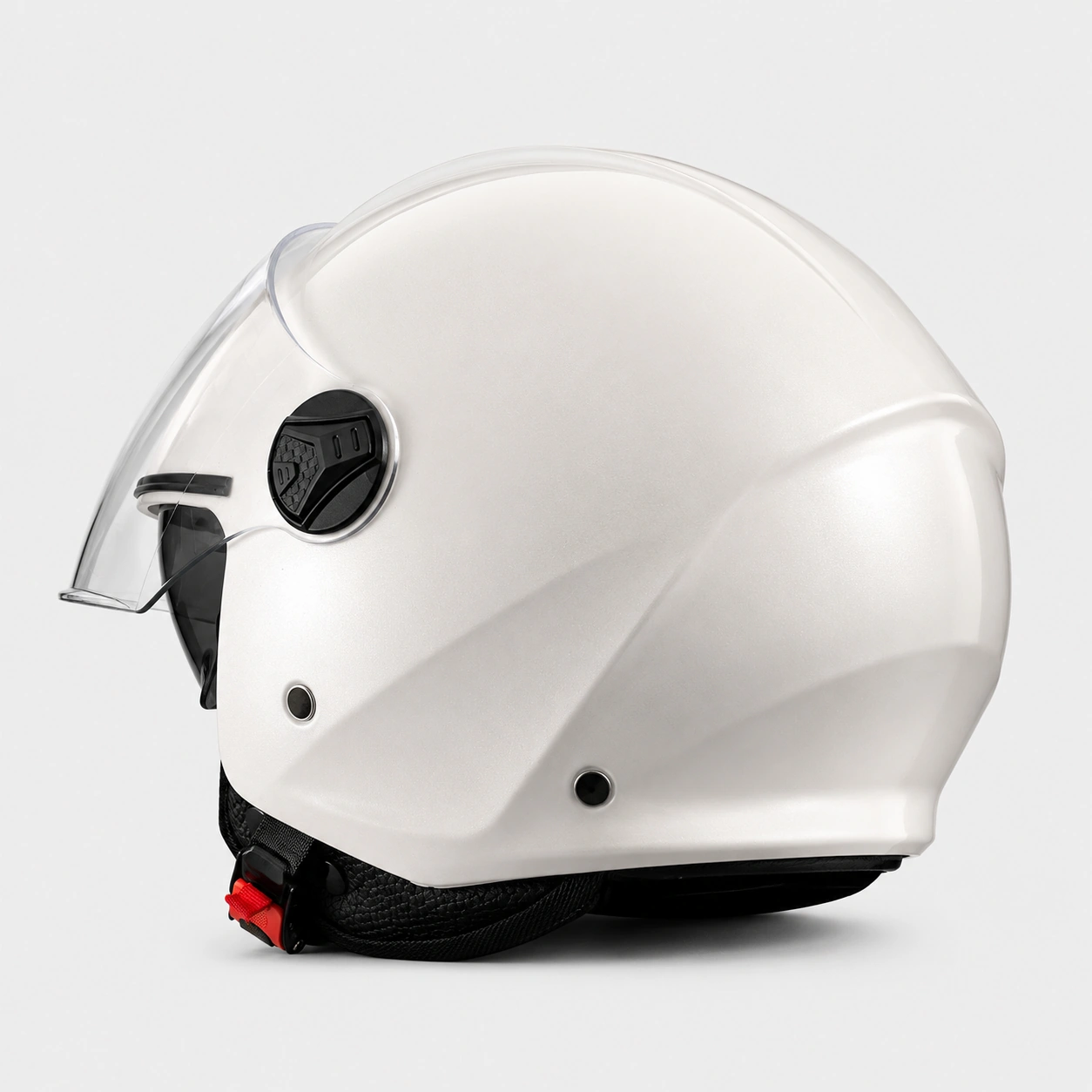 RQV WT-506 Pearl White helmet shown from rear side angle.