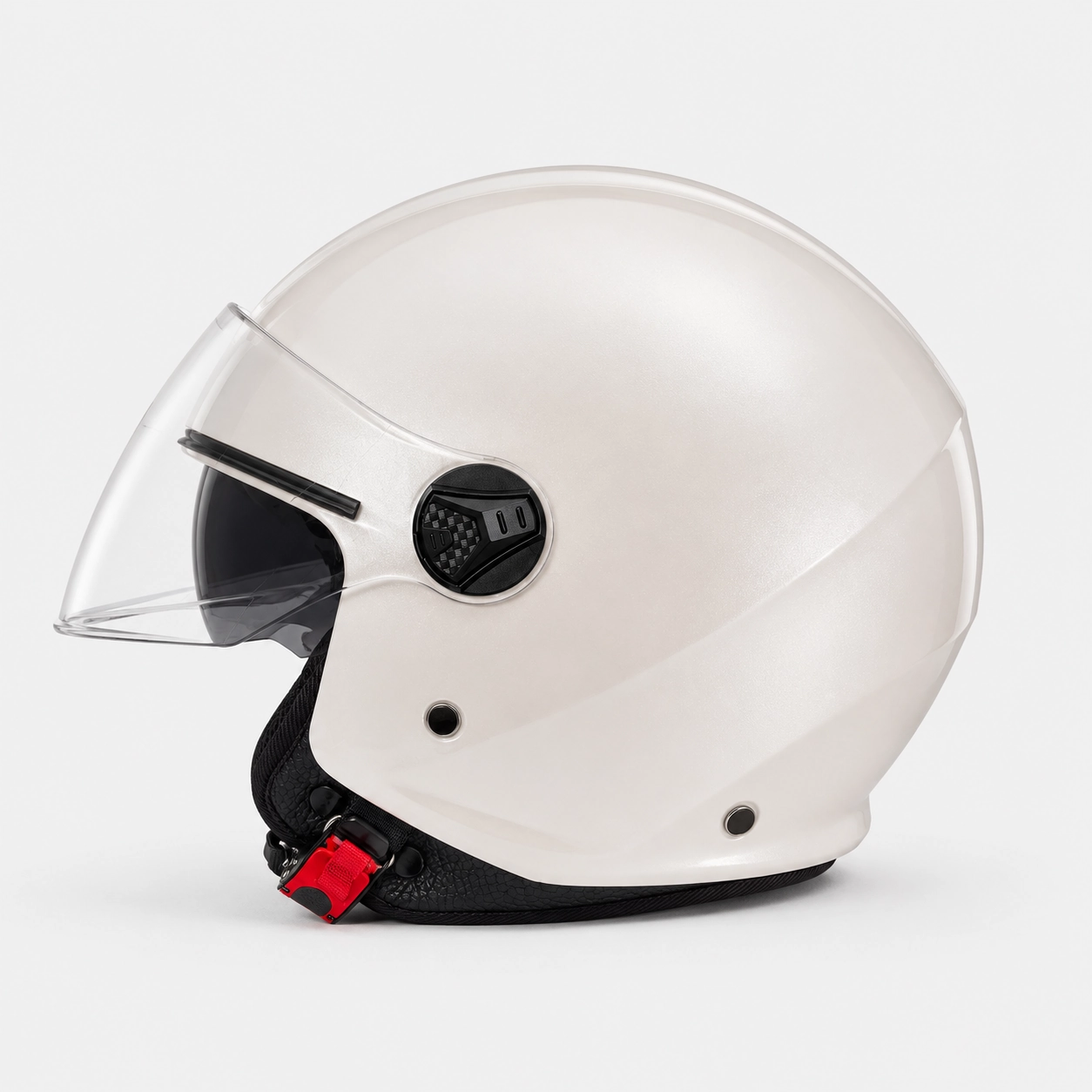 RQV WT-506 Pearl White open face helmet shown from the side.