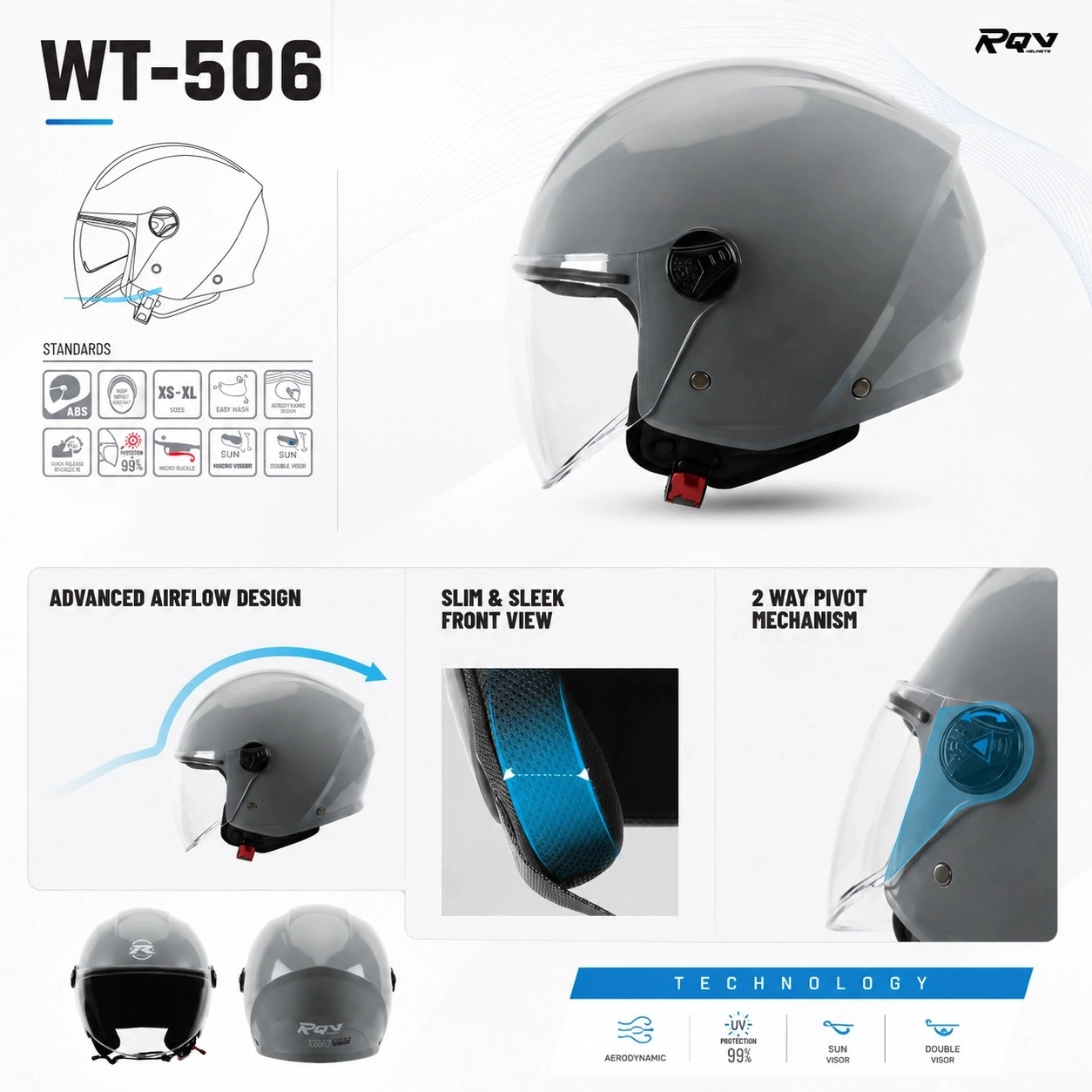 Jet / Open-Face moto kaciga RQV WT-506 – dizajn, karakteristike i detalji | Crna Gora